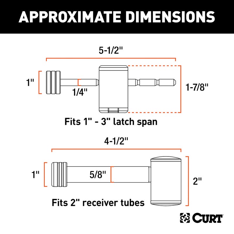 CURT 23505 Right-Angle Trailer Lock Set, 5/8-Inch Pin for 2-Inch Receiver, 1/4 x 3-Inch Coupler Span - Image 2